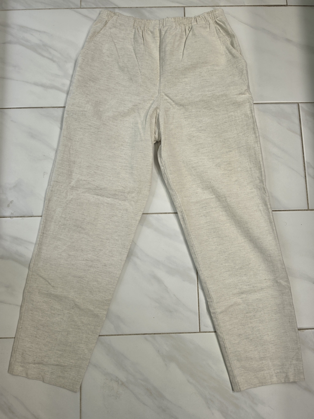 Linen Neutral Cream Elastic-Waist Bottoms